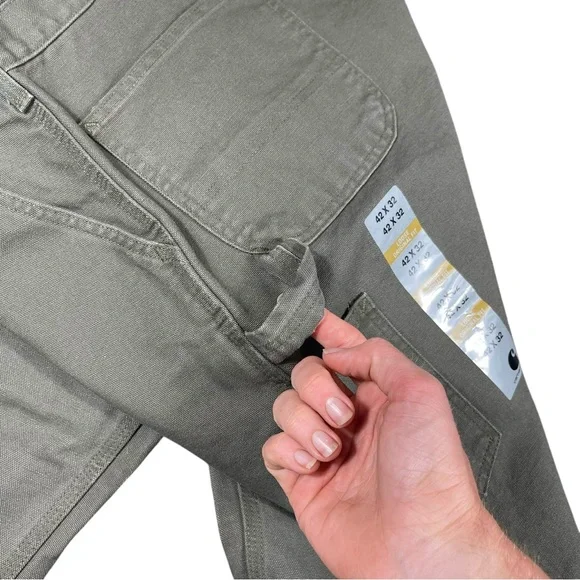 NWT Carhartt Men’s Green Duck Work Dungaree Pants B11 MOS Size 42x32 (41x32) - Picture 5 of 11